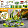 Pack complet circuit avec dinosaures et accessoires sur fond de paysage préhistorique – Circuit Looping – Camions Dinosaure pour Enfants.