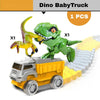 Camion jouet avec figurine de dinosaure vert sur fond blanc – Circuit Looping – Camions Dinosaure pour Enfants.