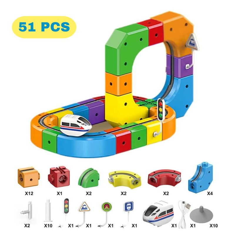 circuit train enfant CubeRail 51 pièces jeu construction 3D modulable
