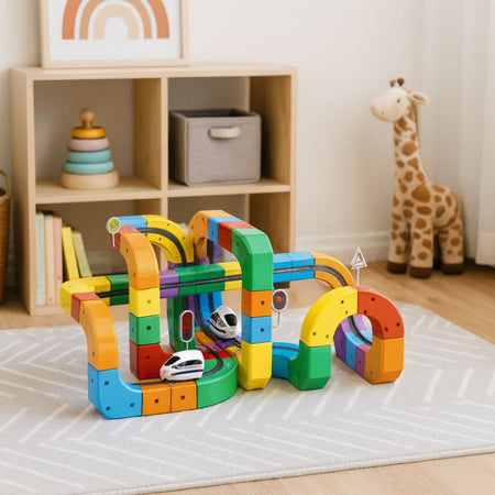 circuit train enfant CubeRail jouet éducatif modulable dans chambre enfant