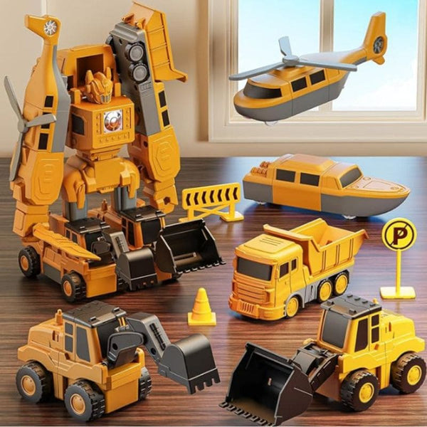 véhicules chantier transformables enfant pelleteuse camion hélicoptère modulable