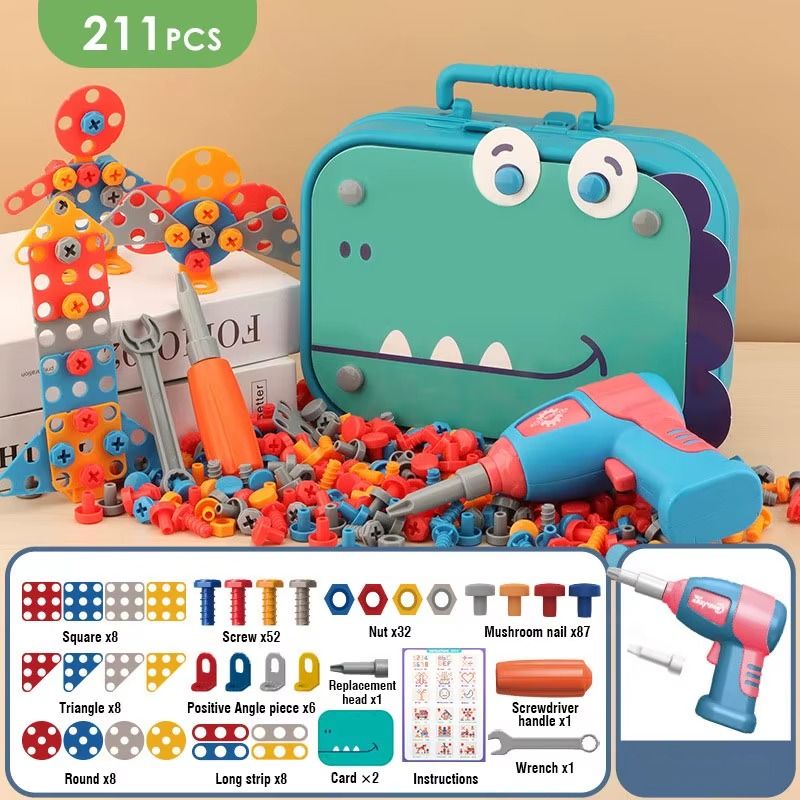 Kit bricolage enfant 211 pièces MiniBuilder avec vis, écrous et formes colorées thème dinosaure