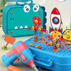 Mallette de bricolage enfant transportable MiniBuilder avec visseuse et pièces de construction dinosaures