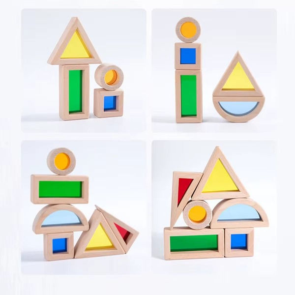 Exemples de constructions créatives réalisées avec les blocs sensoriels Lumiblocks colorés