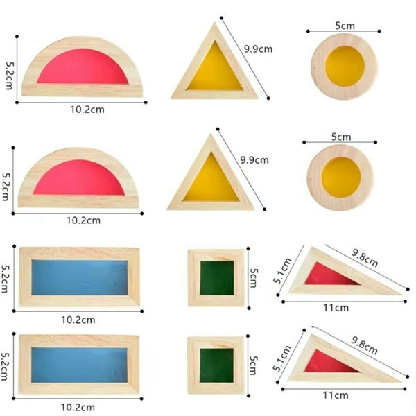 Set de blocs sensoriels Lumiblocks 12 pièces avec différentes formes géométriques en bois coloré