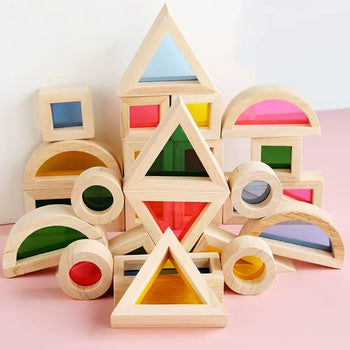 Ensemble complet de blocs sensoriels Lumiblocks avec différentes formes et couleurs en bois