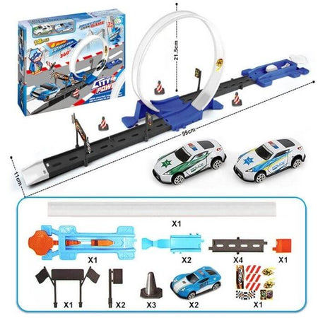 Circuit looping enfant format compact avec accessoires inclus pour un montage facile et rapide