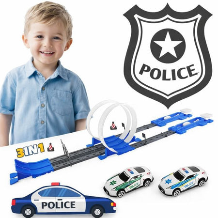 Circuit looping enfant avec double boucle et voitures police pour des courses rapides et amusantes