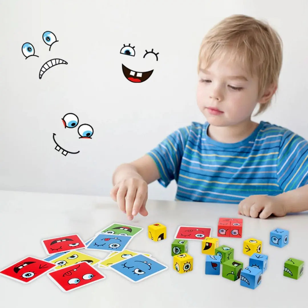 CubeMind 16 blocs et cartes émoticônes Montessori pour défis logiques