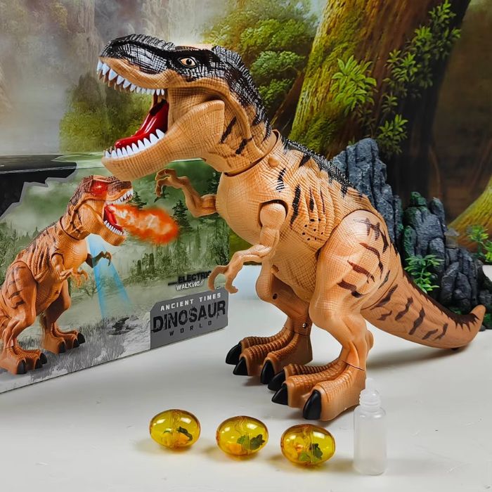 Dinosaure MegaRex avec effets de fumée et accessoires incluant œufs et recharge liquide
