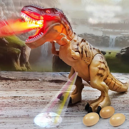 Dinosaure interactif MegaRex avec effets lumineux et projection simulant un souffle de feu en action