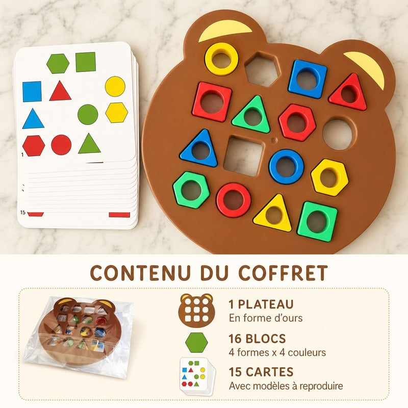 Cartes modèles et plateau ours du jeu d’association de formes Montessori EducaKid