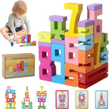 Blocs BuildPro en bois naturel peints à l'eau pour enfant