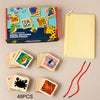 Contenu complet du jeu AnimalLogic avec cartes animaux, silhouettes, lacets et accessoires éducatifs