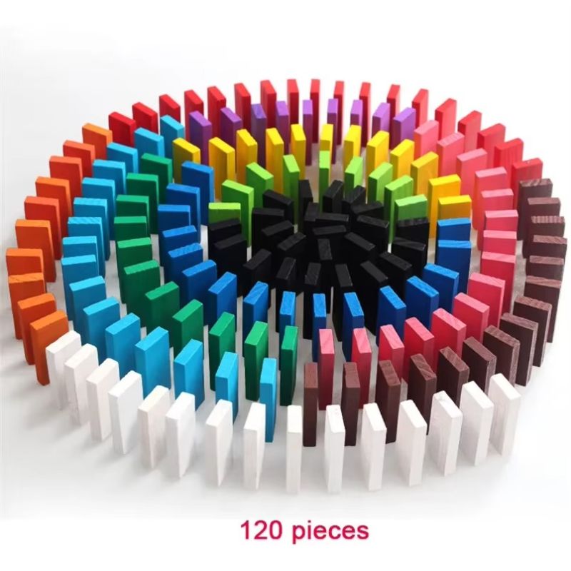 Set DominoBlox 120 pièces avec dominos colorés disposés en cercle pour effet visuel dynamique