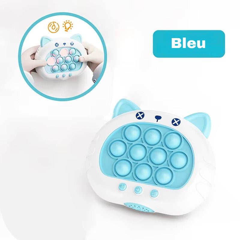 Jeu de réflexe lumineux enfant coloris bleu avec boutons LED et design ludique en forme d’animal