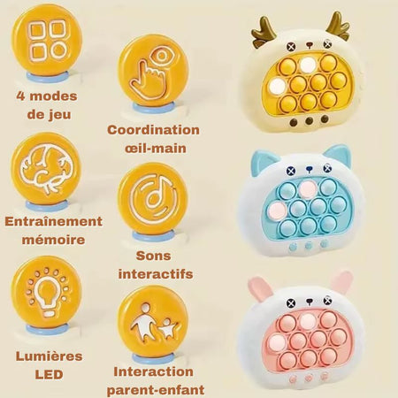 Jeu éducatif enfant avec 4 modes, coordination œil-main, mémoire, sons interactifs, lumières LED et interaction parent-enfant