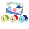 Ensemble de trois tortues nageuses colorées avec boîte pour jouet de bain bébé amusant