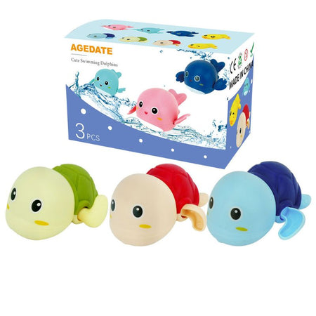 Ensemble de trois tortues nageuses colorées avec boîte pour jouet de bain bébé amusant