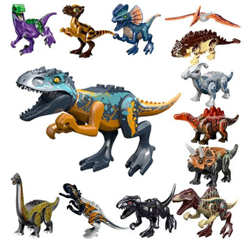 Assortiment de figurines de dinosaures en briques avec un grand indominus rex au centre - EducaKid