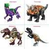 Quatre figurines de dinosaures en briques nommées : vélociraptor, tricératops, spinosaure et carnotaure - EducaKid