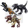 Trois figurines de dinosaures en briques : indominus rayé, indoraptor noir et spinosaure - EducaKid