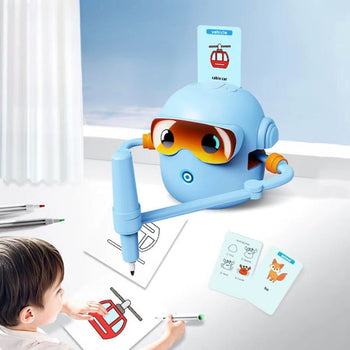 Robot Educabot avec carte modèle insérée permettant de reproduire facilement un dessin