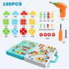 Mallette BuildiBox 189 pièces avec perceuse jouet, vis et plaques de construction colorées