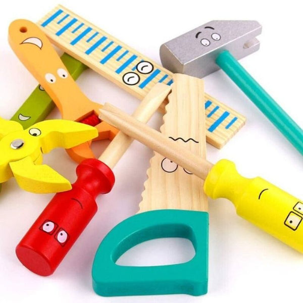 Outils en bois colorés HandyCraft avec design réaliste incluant marteau, scie et pince