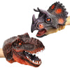 Deux marionnettes à main dinosaures tricératops et tyrannosaure sur fond blanc - EducaKid