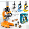 Microscope scientifique pour enfant orange présenté avec la gamme de coloris, la boîte et les accessoires - EducaKid
