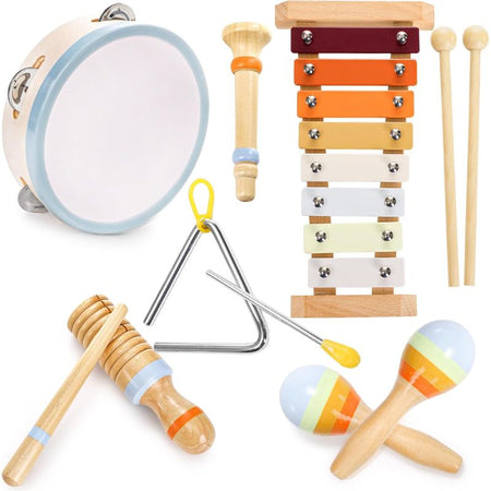 set instruments musique bois enfant tambour xylophone maracas triangle éducatif