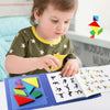 enfant utilisant tangram magnétique montessori avec livre de modèles educakid