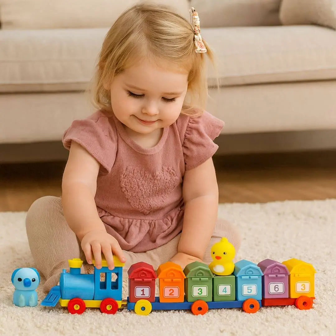 Train MatchRoll en bois Montessori avec formes colorées à encastrer
